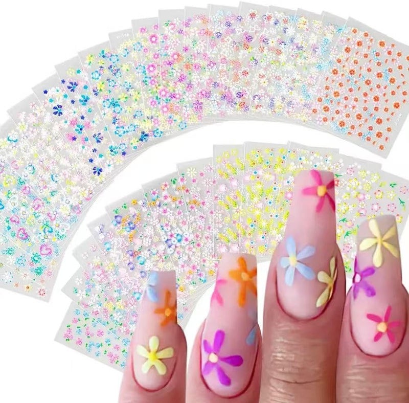 SPLOCUDU Flowers Nail Art Stickers Decals Colorful Flower Rose Daisy Cherry Blossoms Nail Stickers Design 3D Self-Adhesive Flowers Nail Art Supplies Charms for NailsArt Manicure Tips Decoration 30 Sheets - Image 1
